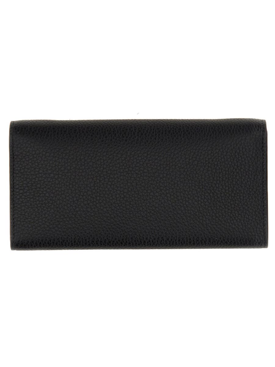 Ferragamo Gancino Flap Leather Wallet With Chain Strap In Black