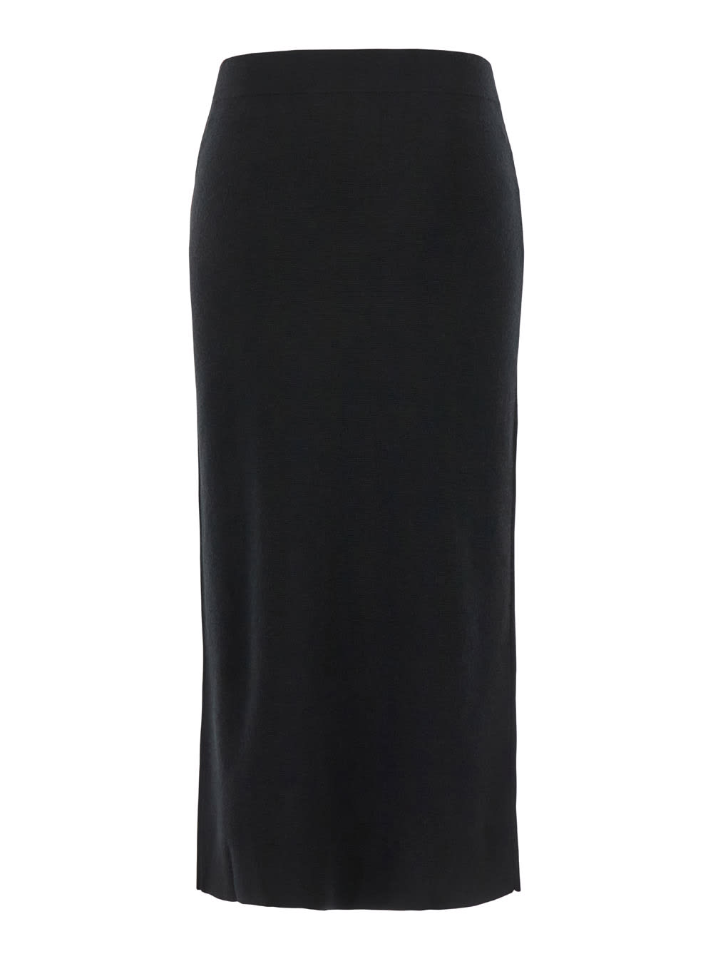 Shop P.a.r.o.s.h Black Skirt With High Elastic Waist And Straight Hem In Wool And Cashmere Stretch Woman