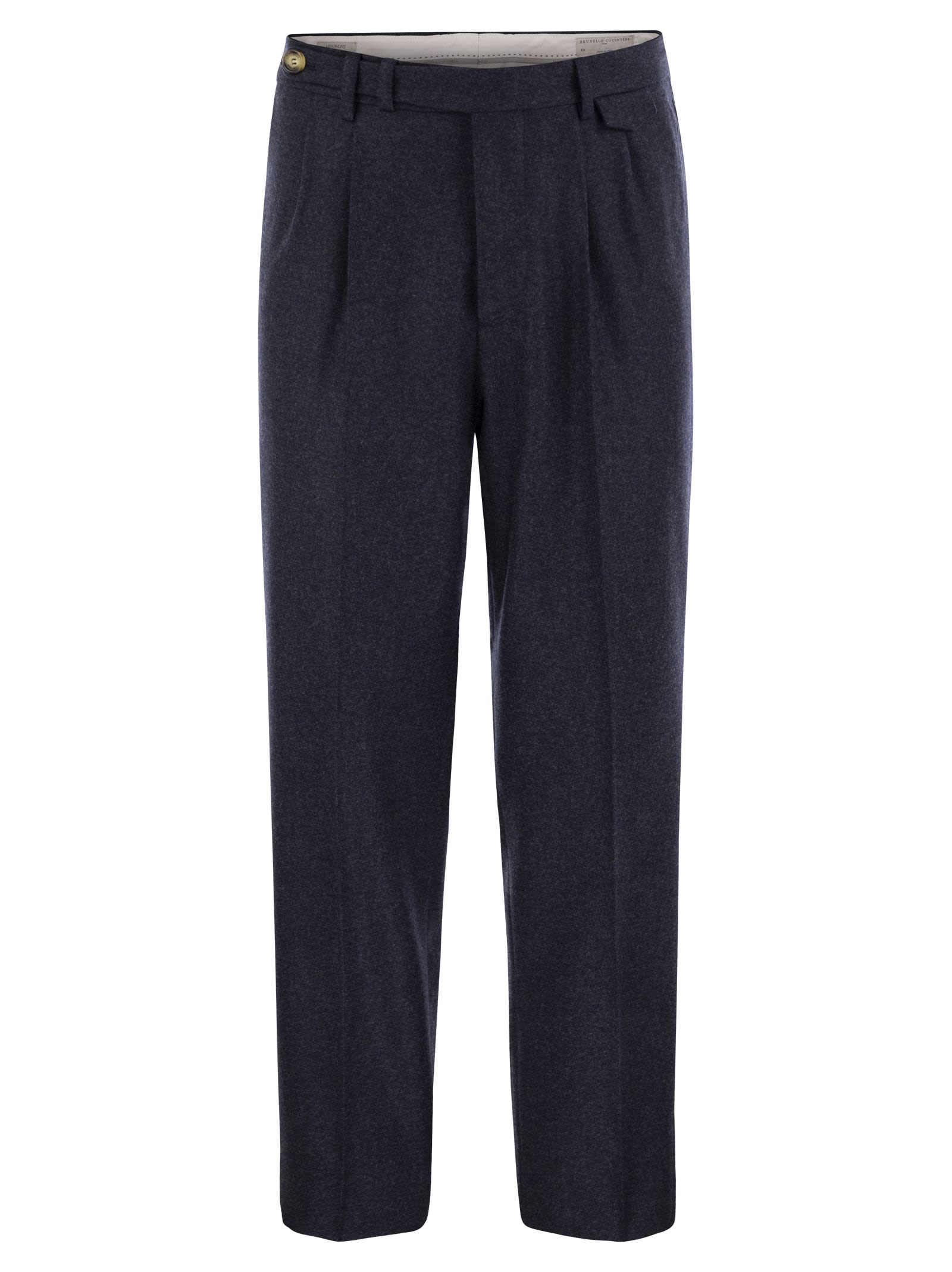 Shop Brunello Cucinelli Leisure Fit Trousers In Virgin Wool Flannel With Double Darts In Night Blue