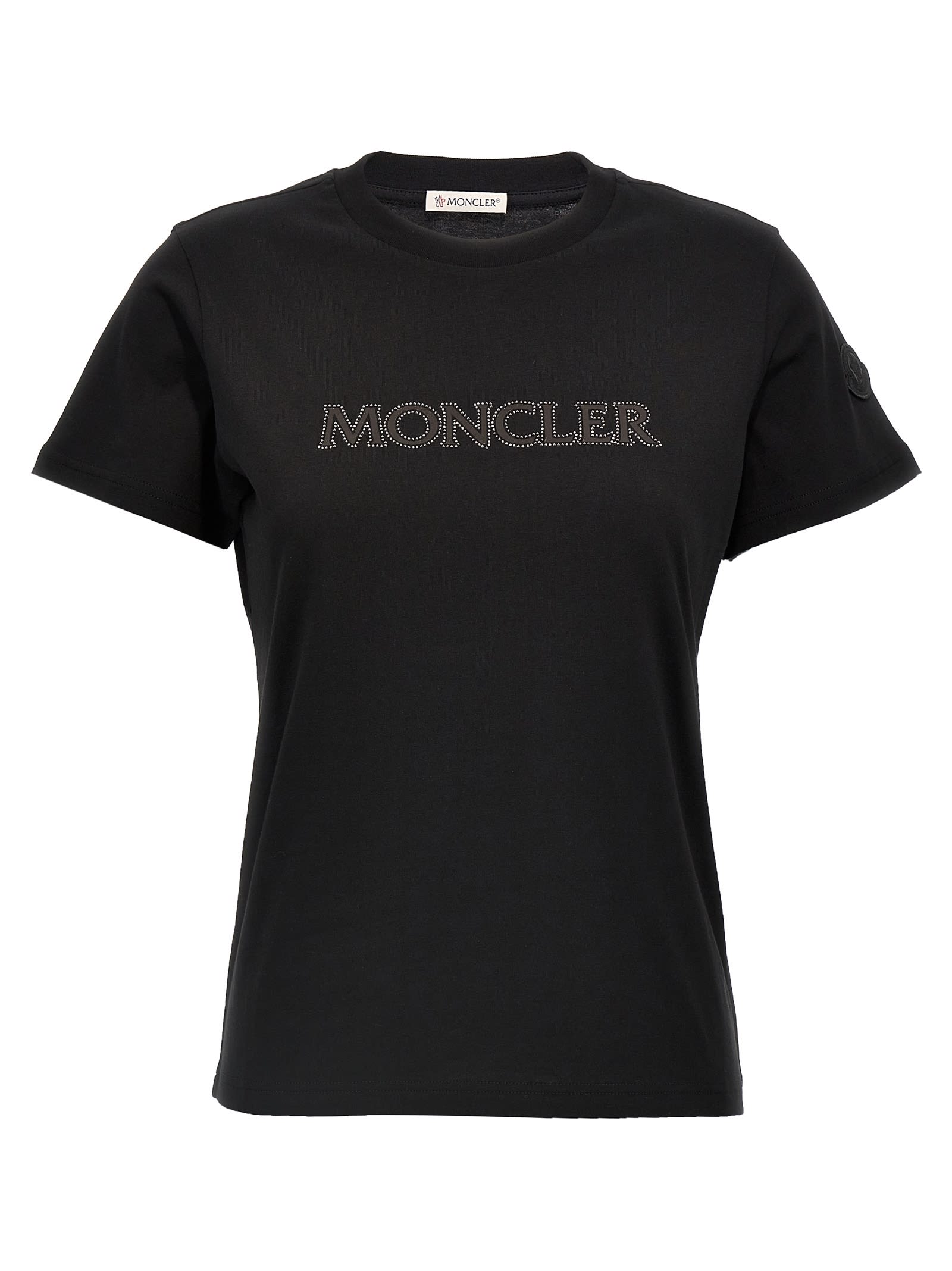 Shop Moncler Rhinestone Logo T-shirt In Black