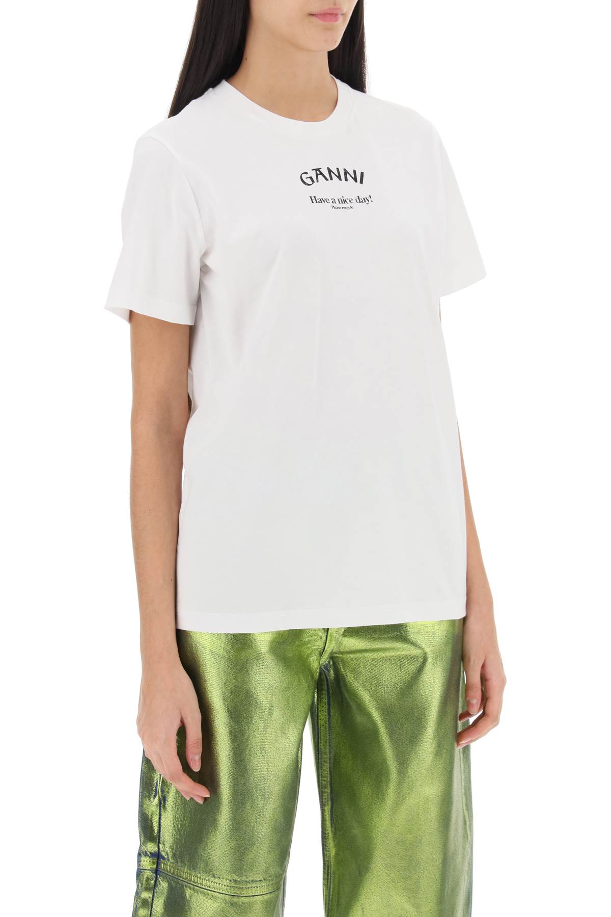 Shop Ganni T-shirt With Logo Print In White