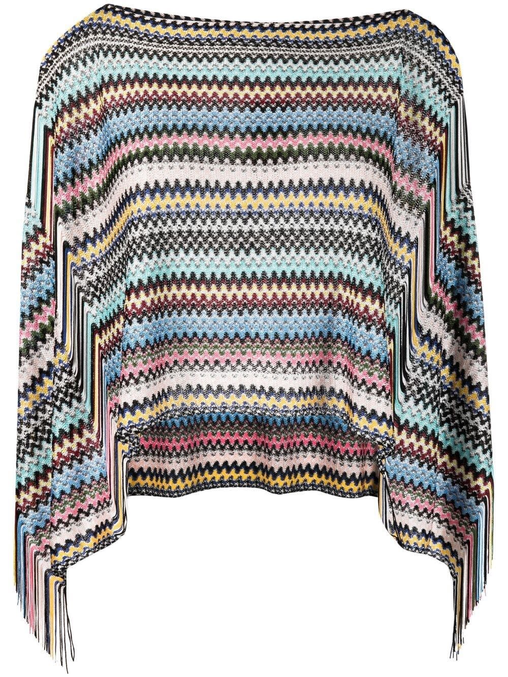 MISSONI STRIPED PONCHO WITH FRINGES DETAIL,11865369