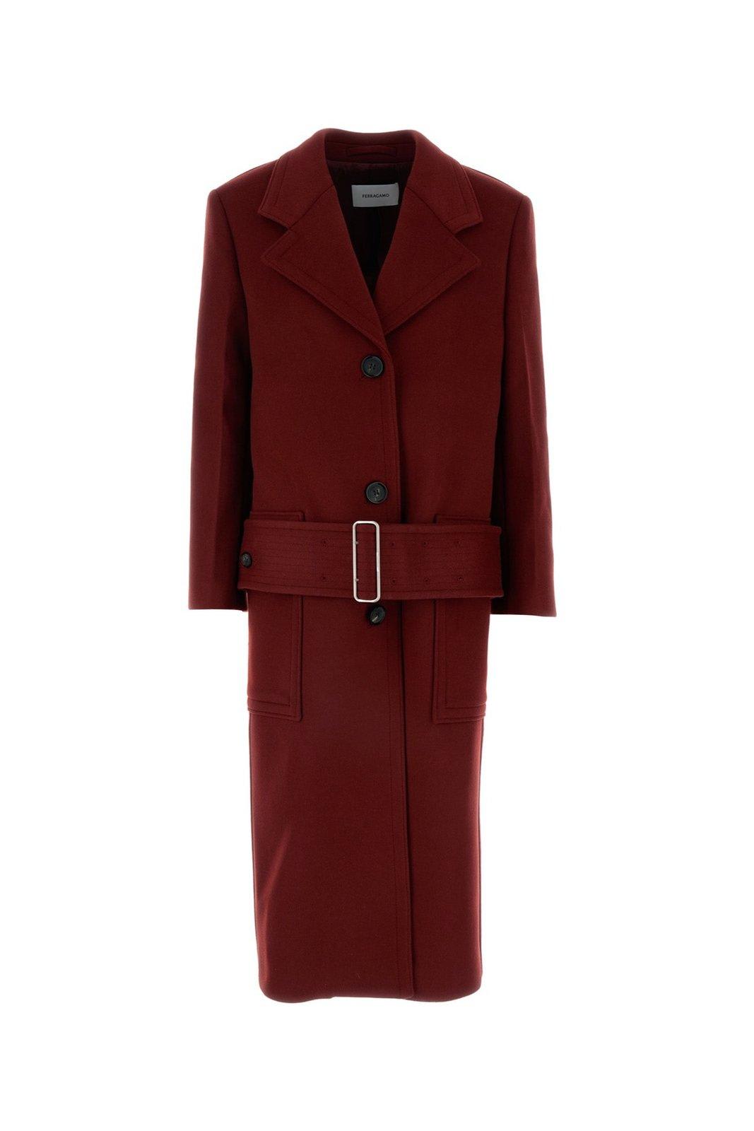 Shop Ferragamo Single Breasted Belted Waist Coat In Red