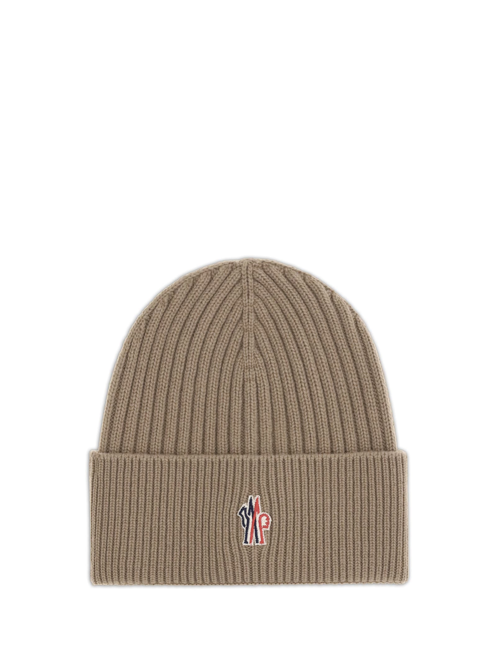 Moncler Ribbed Logo-patch Beanie Hat In Brown