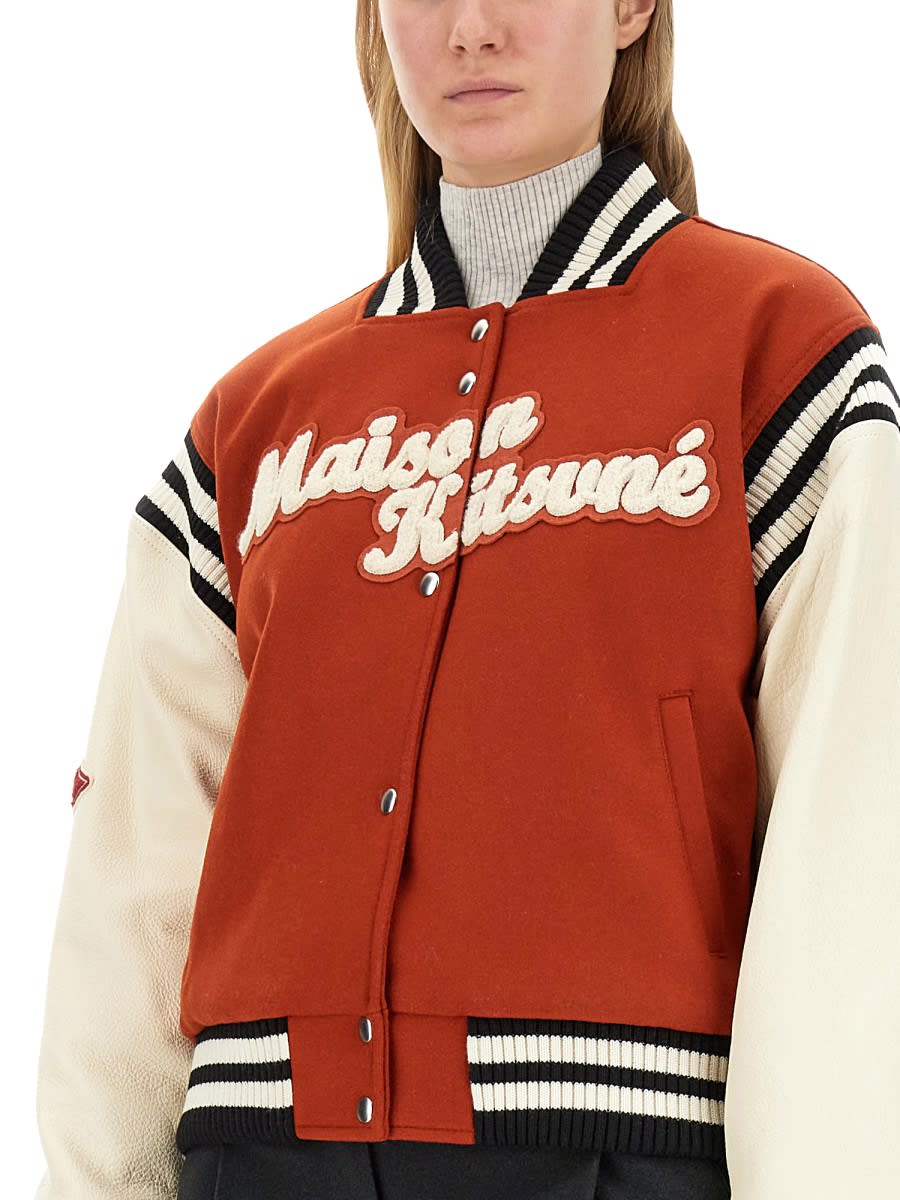 Shop Maison Kitsuné Varsity Jacket With Logo In Red