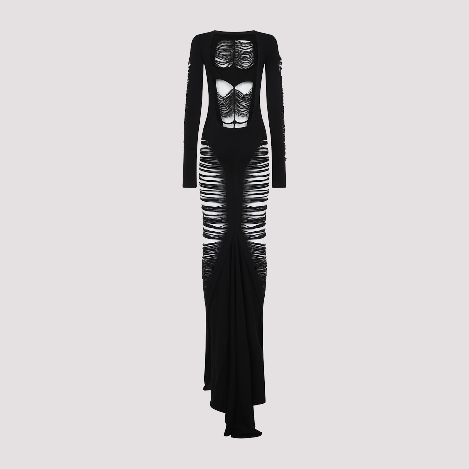 Rick Owens Long Black Wool Dress With Intricate Cut-outs