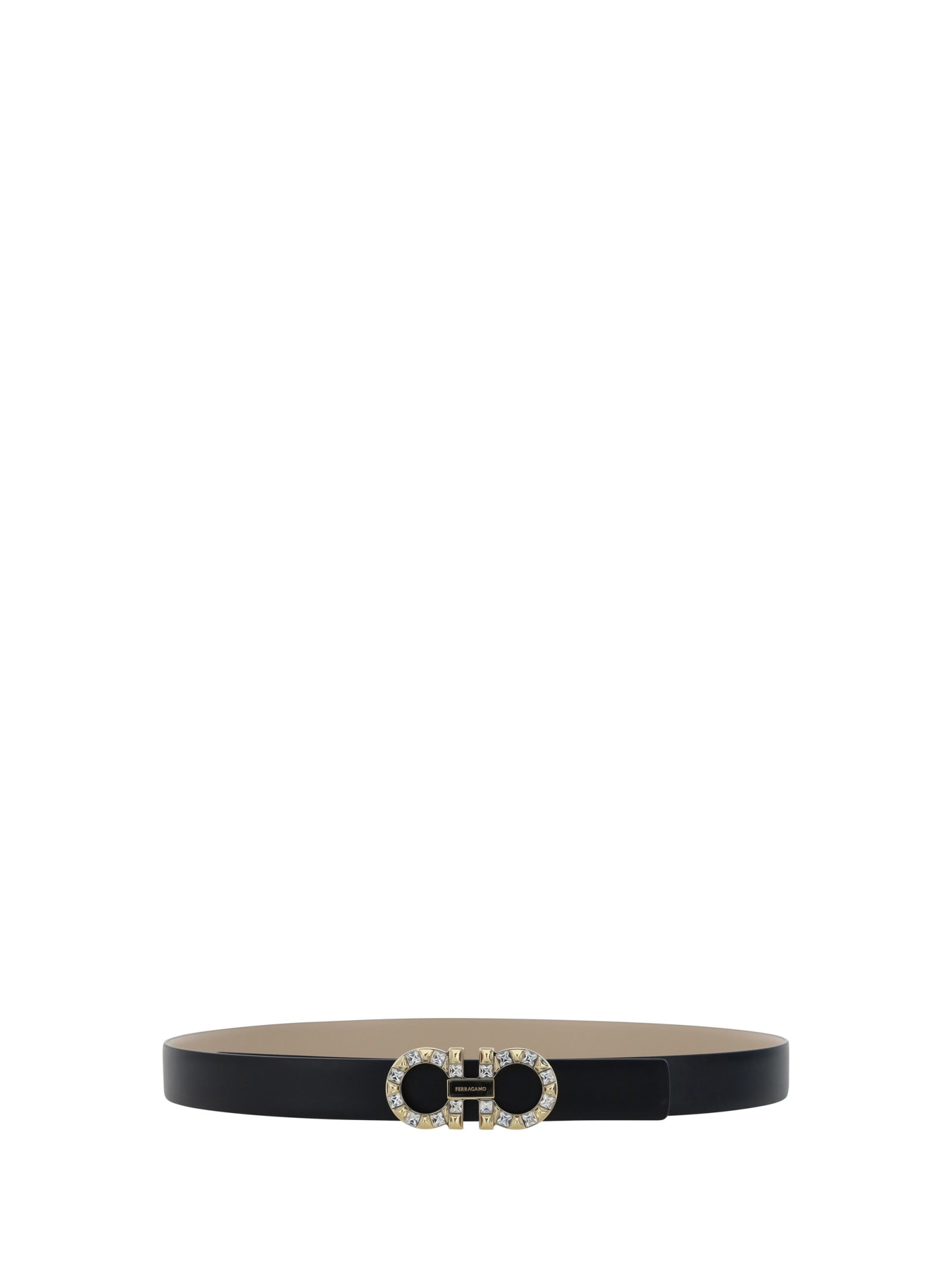 Shop Ferragamo Reversible Belt With Gancini Rhinestones In Black