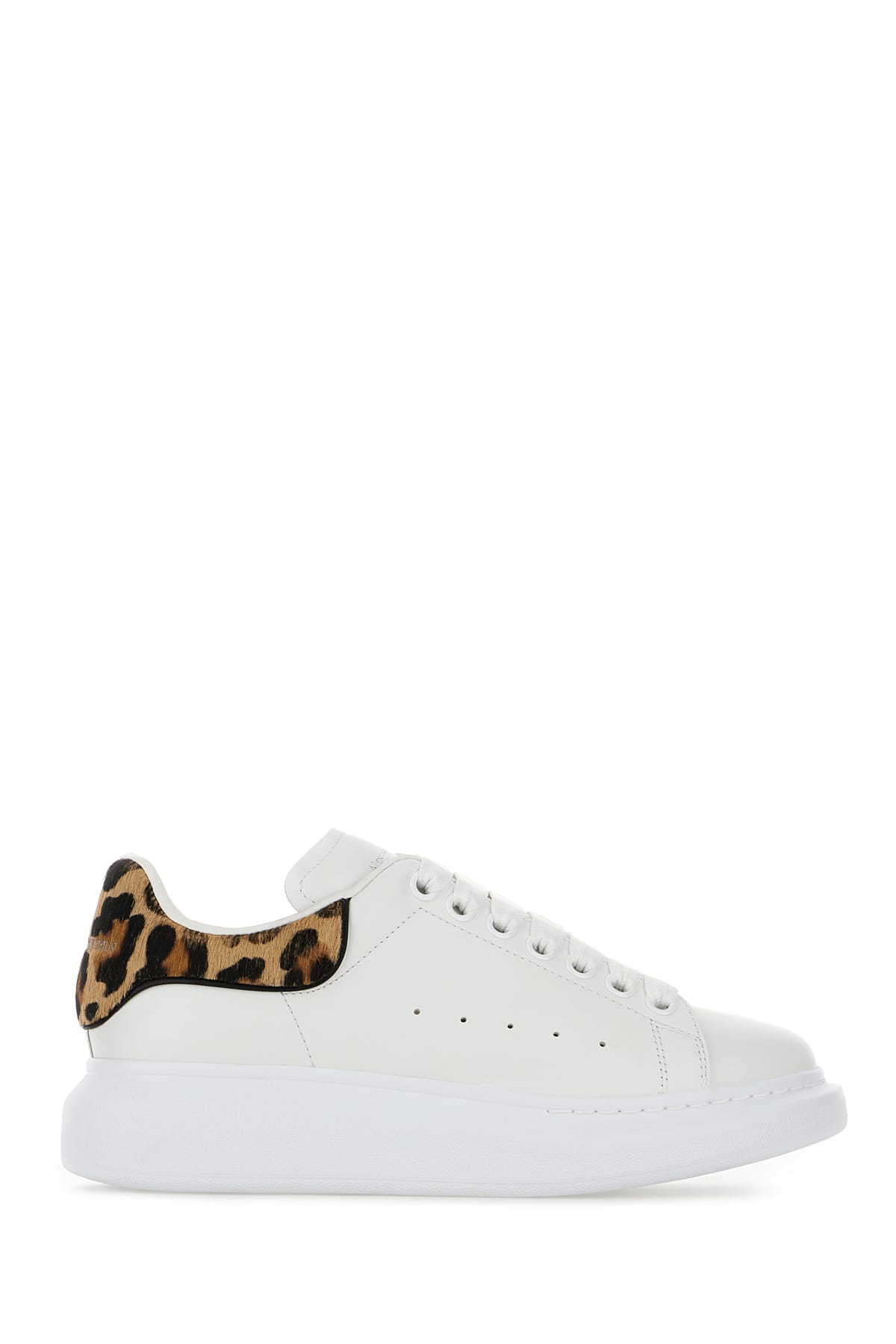 Alexander Mcqueen White Leather Sneakers With Printed Calfhair Heel In White Leopard