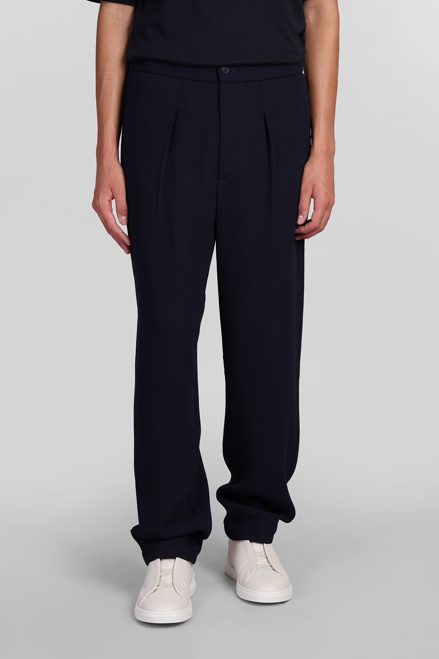 Shop Giorgio Armani Pants In Blue Wool