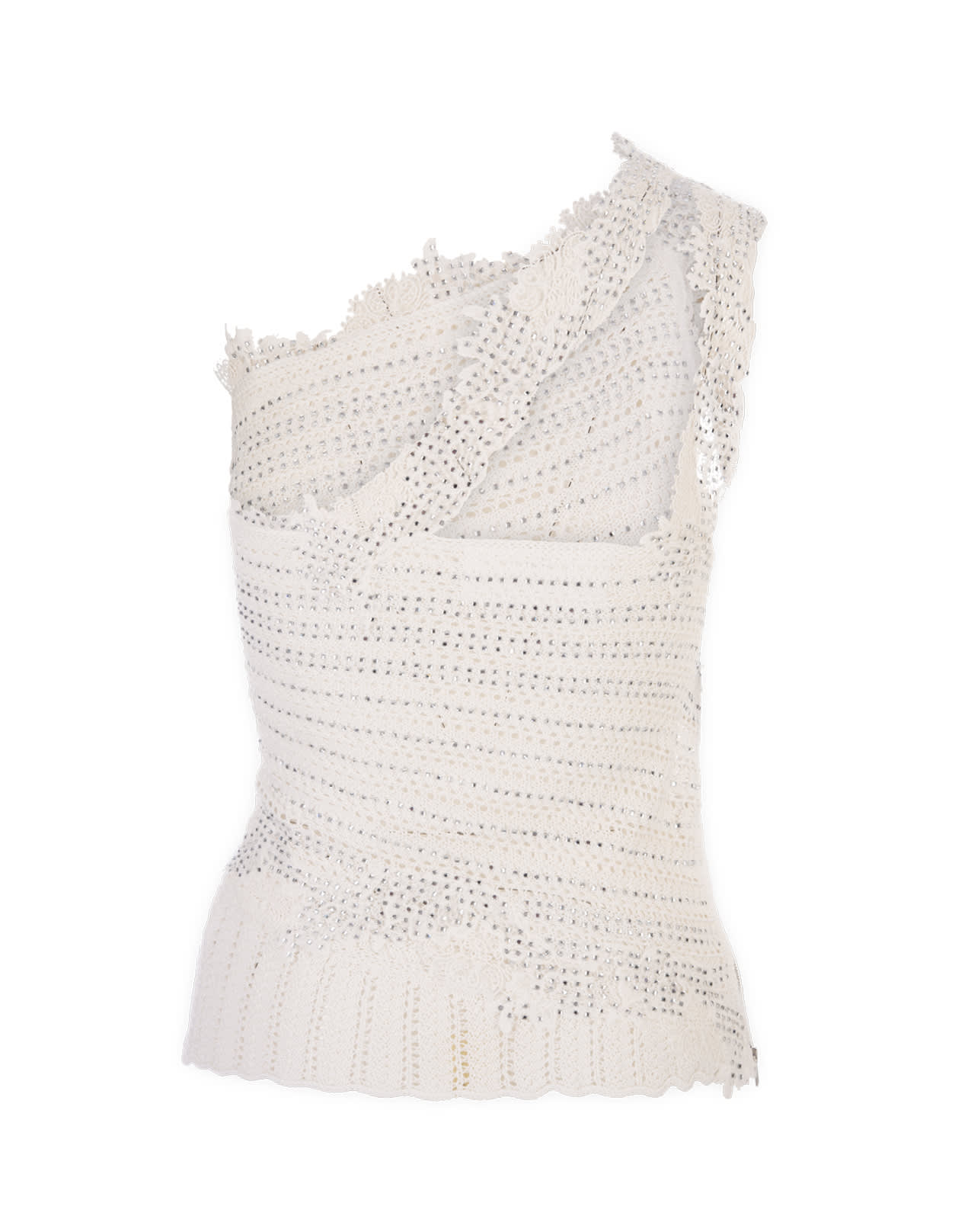 Shop Ermanno Scervino White Cotton Top With Lace And Crystals