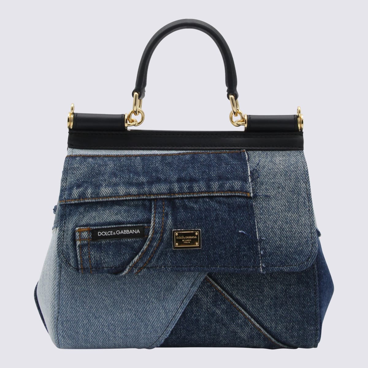 Shop Dolce & Gabbana Blue Leather Denim Sicily Handle Bag