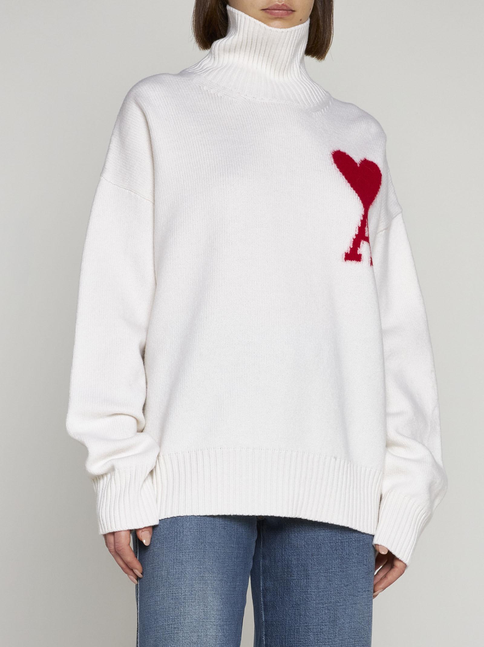 Shop Ami Alexandre Mattiussi Logo Wool Turtleneck In Off White/red