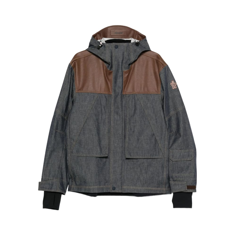 Moncler Denim Ski Jacket With Hood And Pockets In Gray