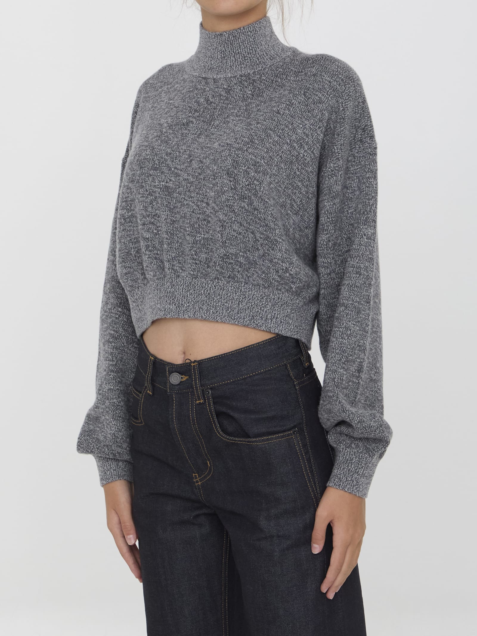 Shop Alexander Wang Cropped Sweater With Embossed Logo In Grey