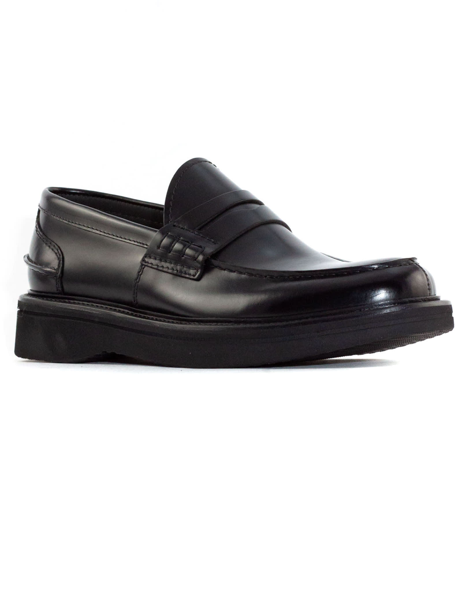 Shop Green George Black Shiny Leather Loafer