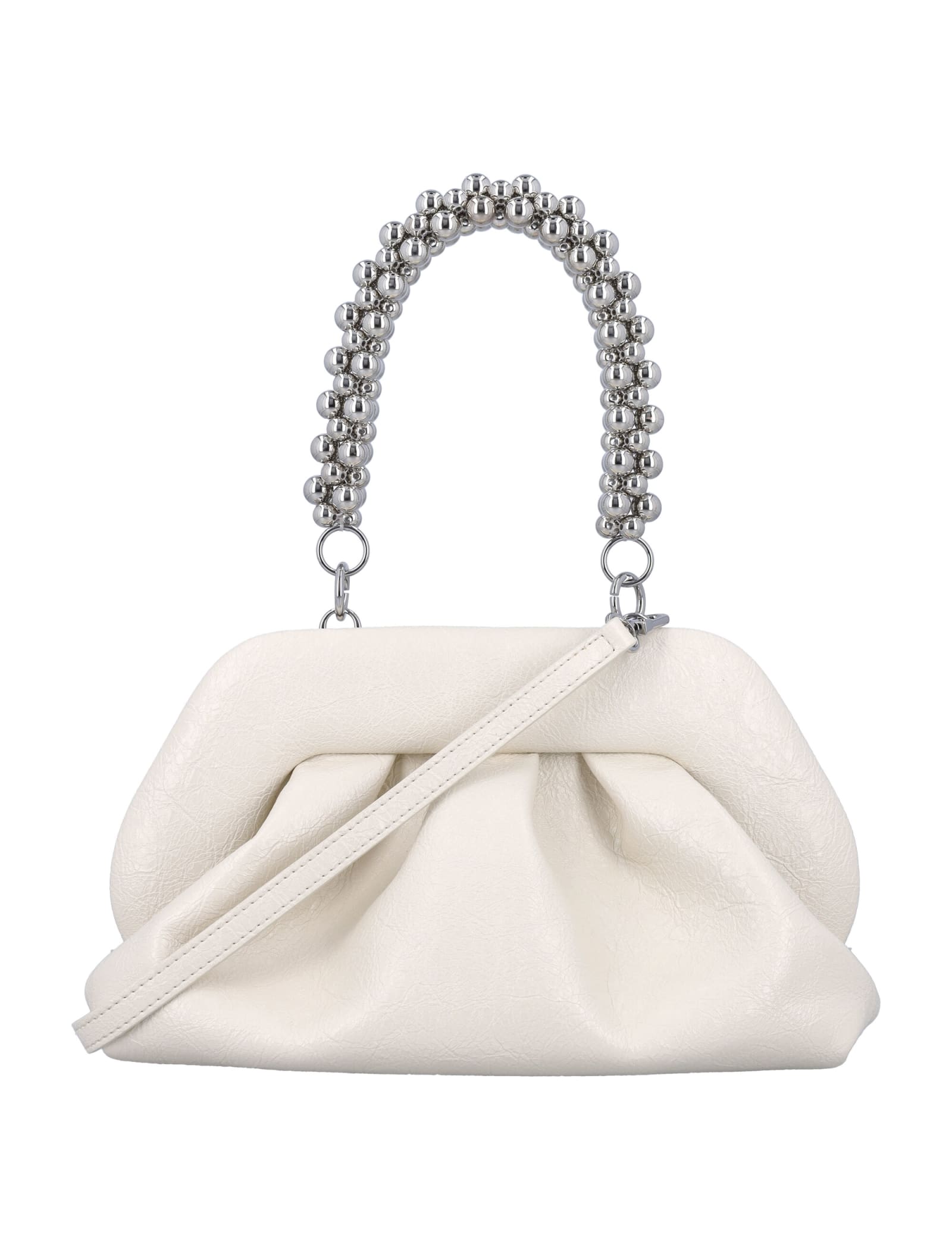 Shop Themoirè Tia Handle Beads Clutch In White