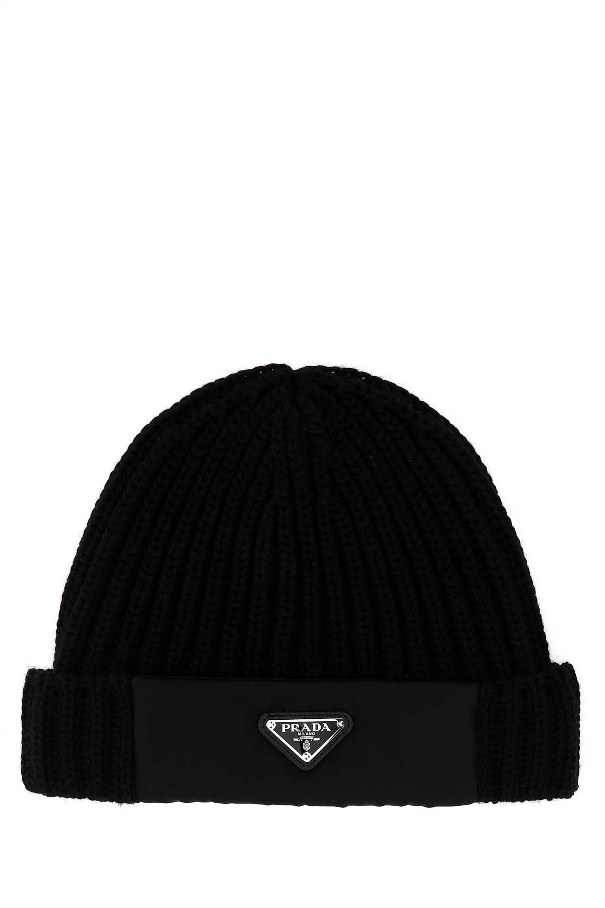 Shop Prada Black Wool Beanie Hat In F0002