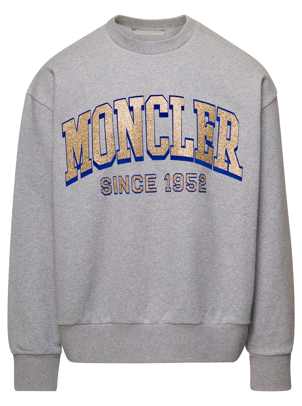 MONCLER GREY CREWNECK SWEATSHIRT WITH LOGO ON THE FRONT IN COTTON MAN