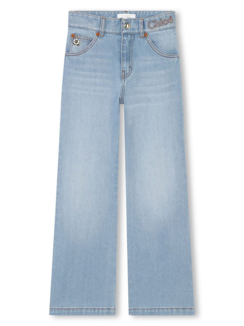 Shop Chloé Light Blue Washed Denim Straight Jeans