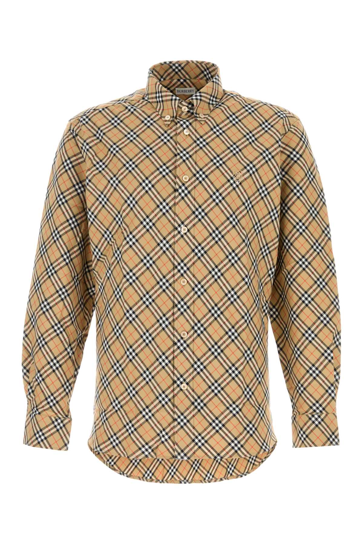 Shop Burberry Embroidered Poplin Shirt In Sandipcheck