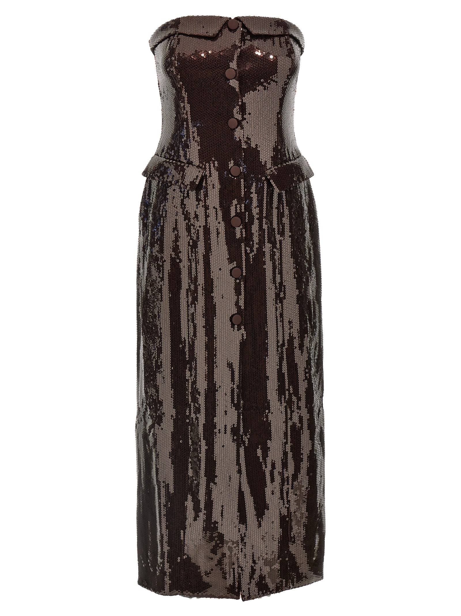 Shop Rotate Birger Christensen Sequin Midi Dress In Brown