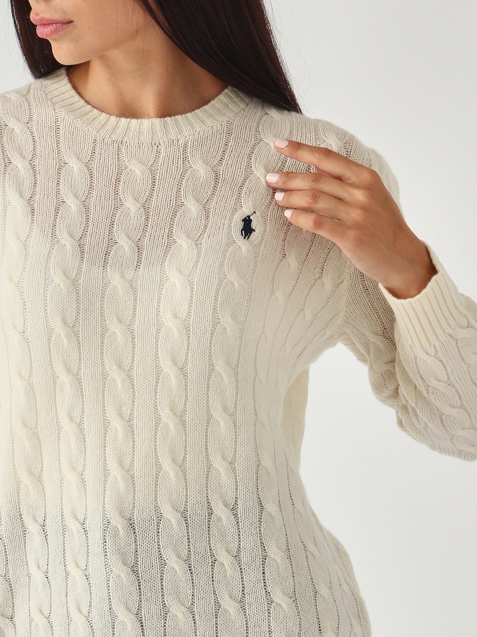Polo Ralph Lauren Over-size Girocollo A Trecce In Lana E Cachemire Sweater In White