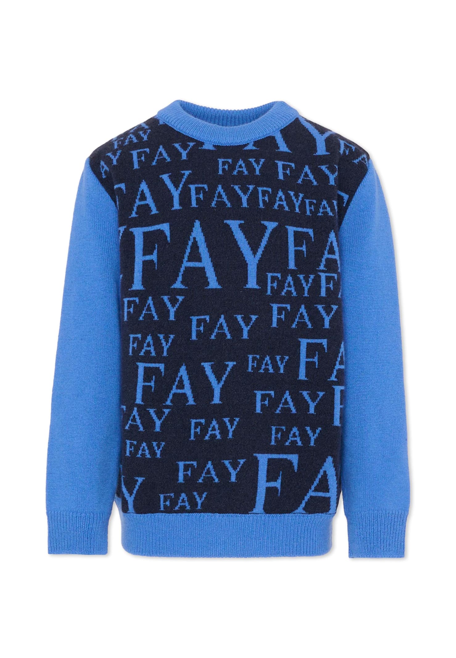 Fay Blue Sweater For Boy With Logo In Multi
