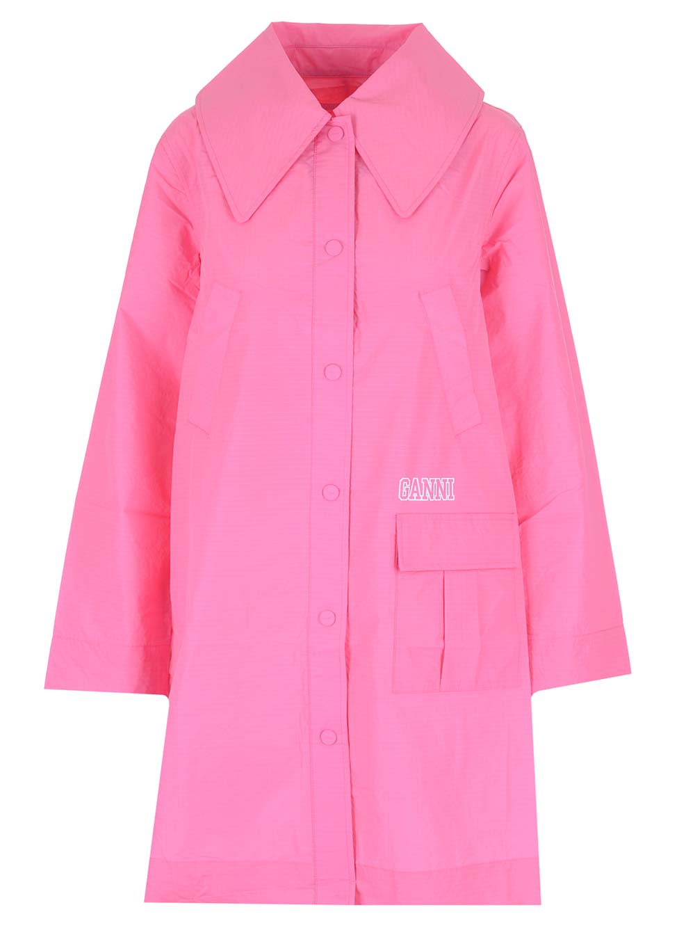 Ganni Logo Print Oversized Lapel Button Front Coat In Rose