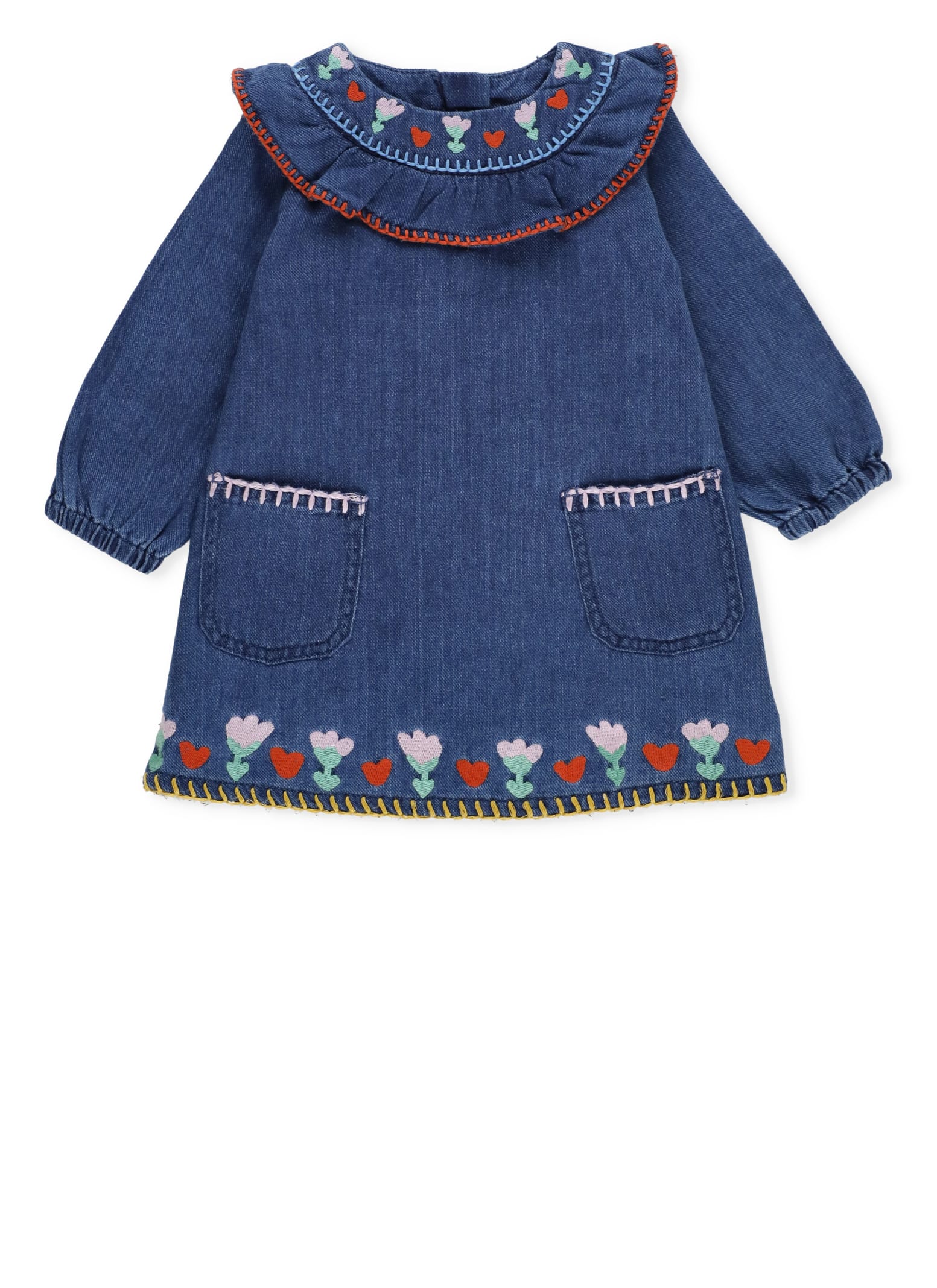 Stella Mccartney Blue Dress For Baby Girl With Flowers In Blue