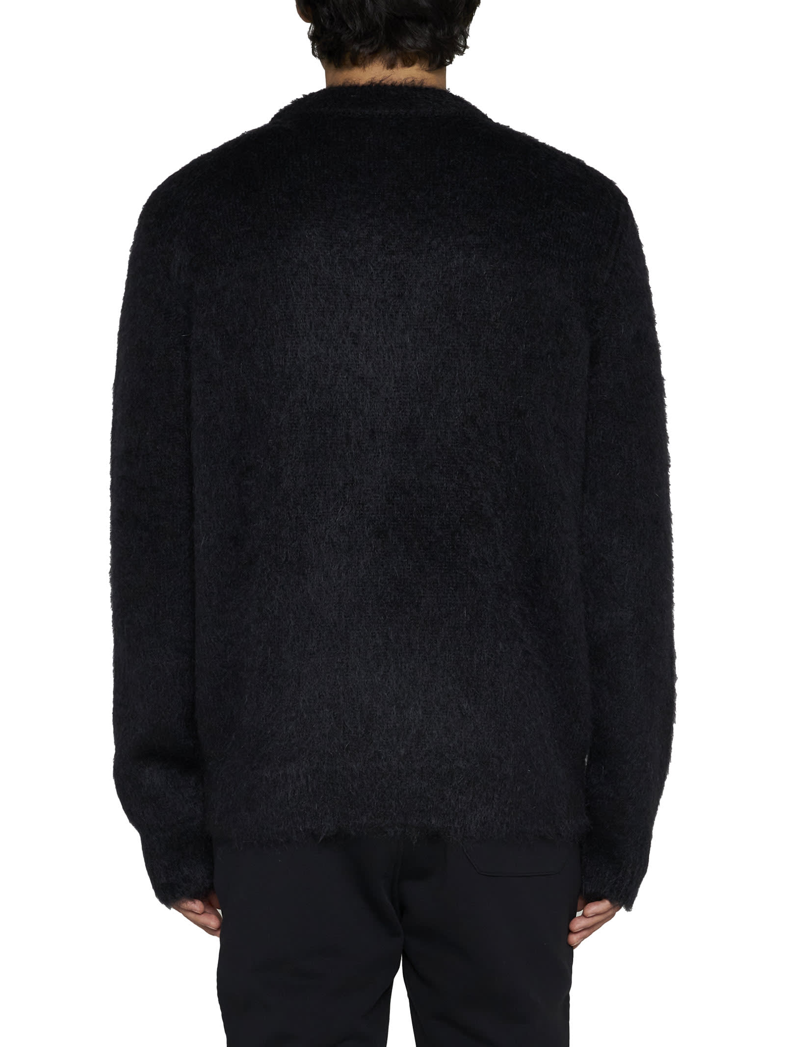 Balmain Black Crewneck Sweater With Maxi Logo Lettering On The Front And Brushed Effect In Wool Blen In Eab Noir Blanc
