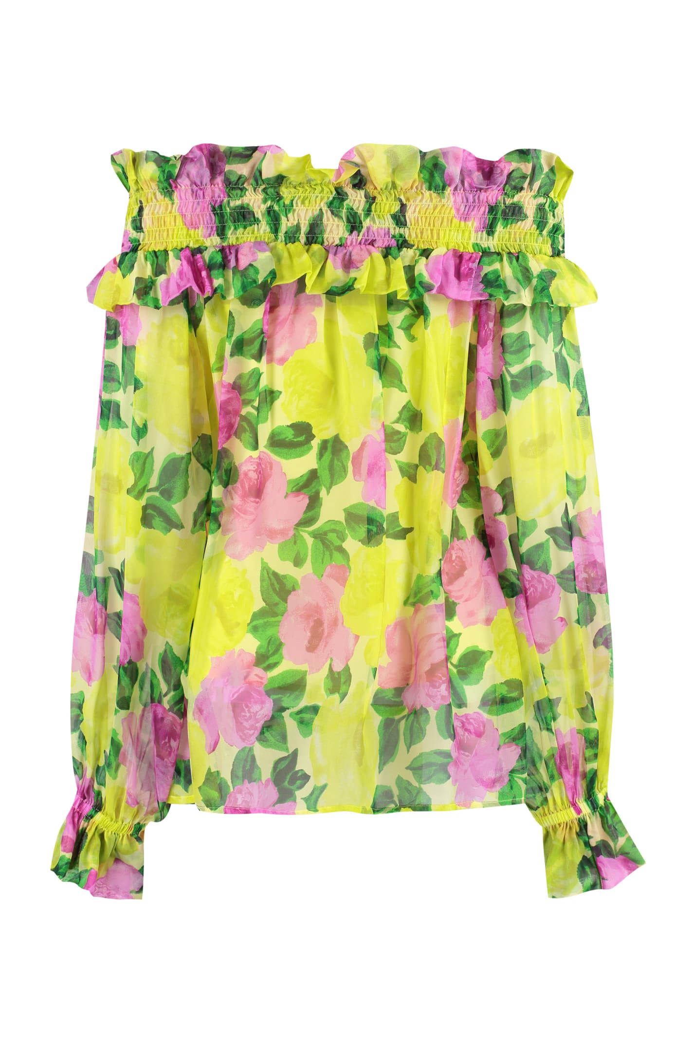 Shop P.a.r.o.s.h Ruffled Crêpe Blouse In Multicolor