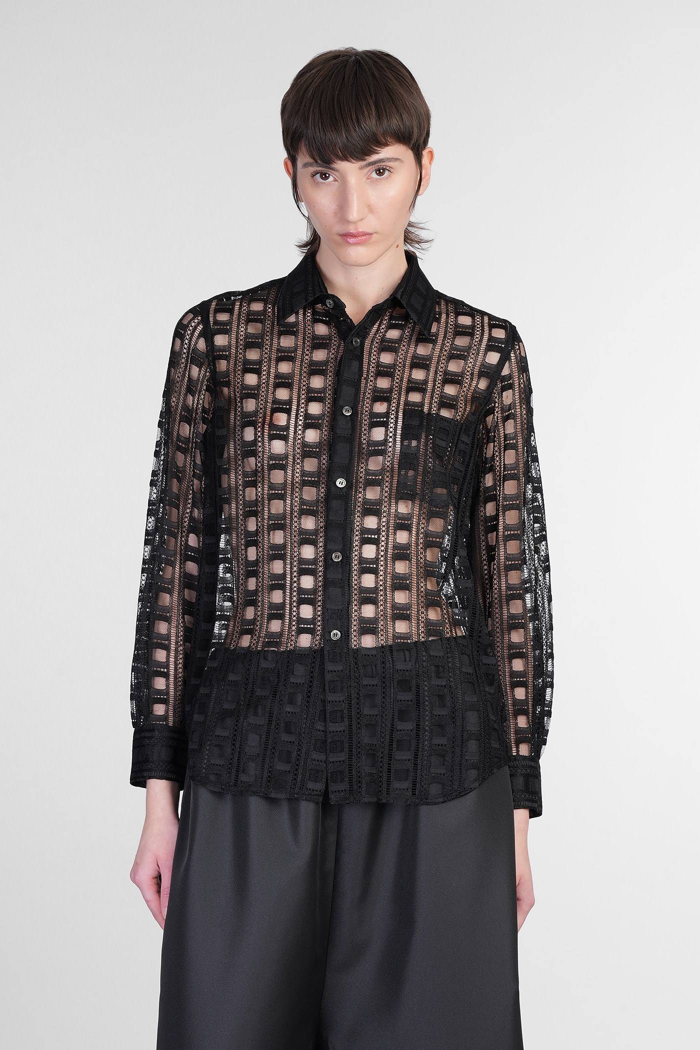 COMME DES GARÇONS SHIRT IN BLACK RAYON 