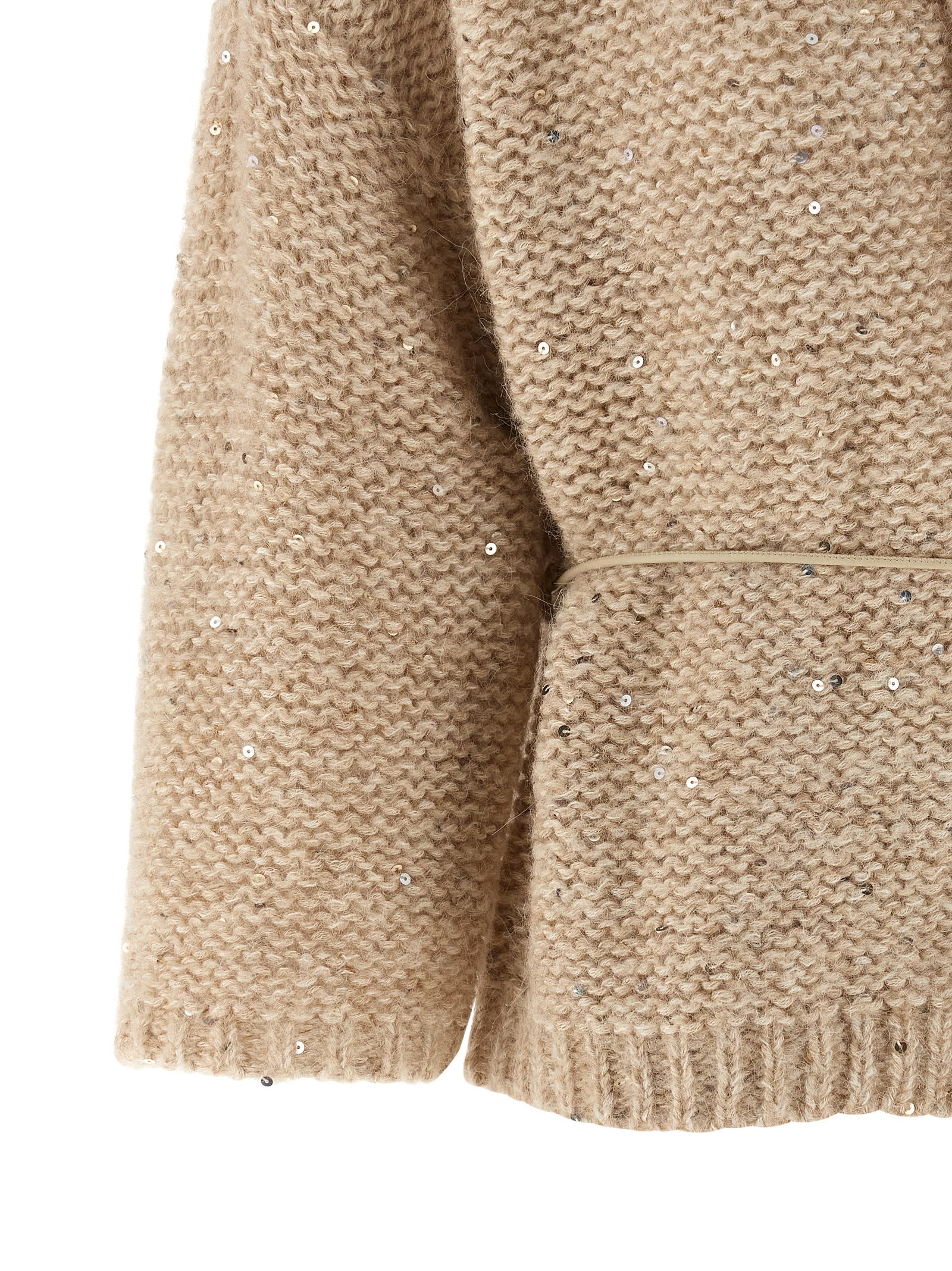 Peserico Sequin-embellished Belted Cardigan In Neutral