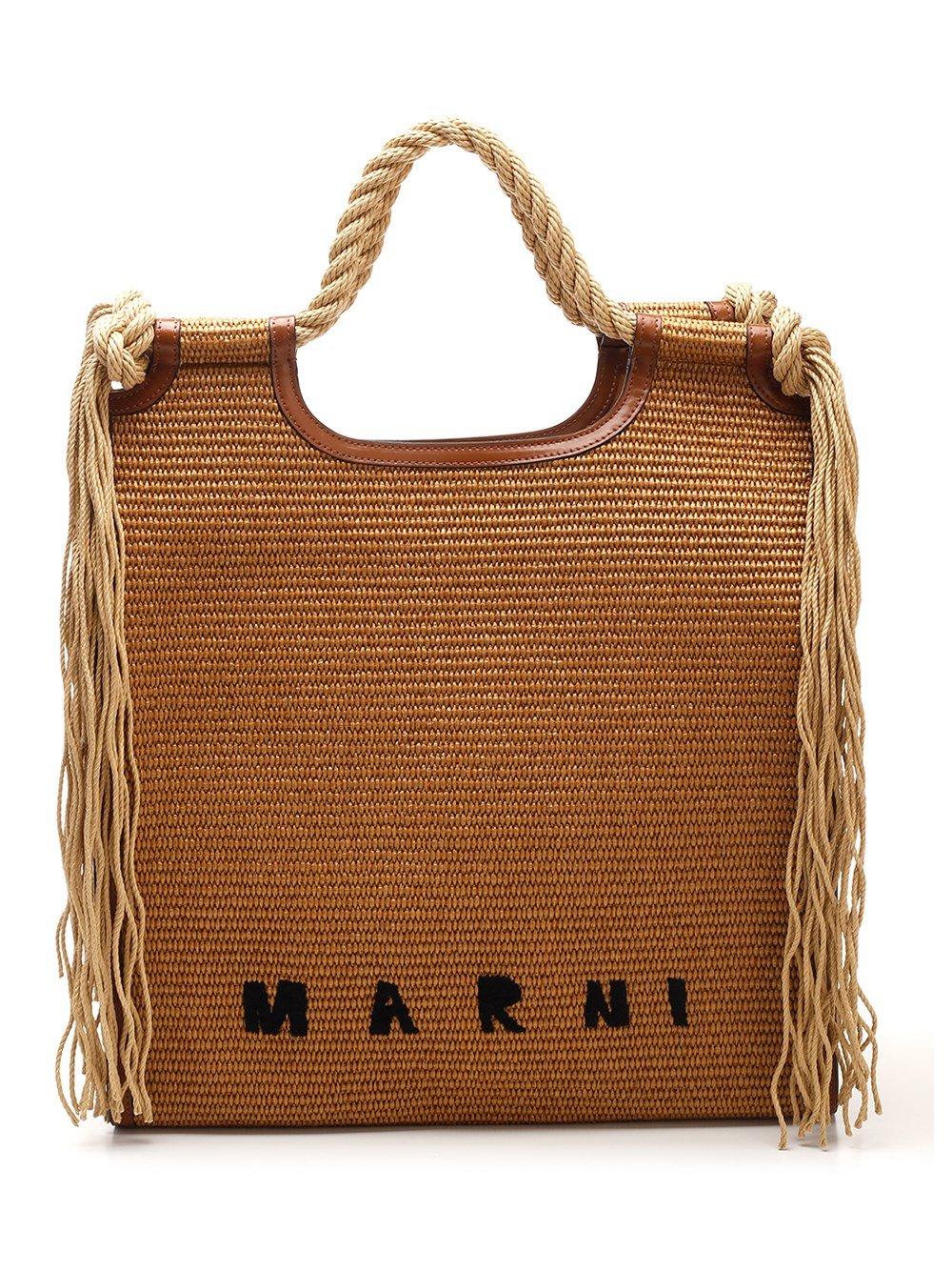 Marni Marcel North-south Fringed Tote Bag In Marrone
