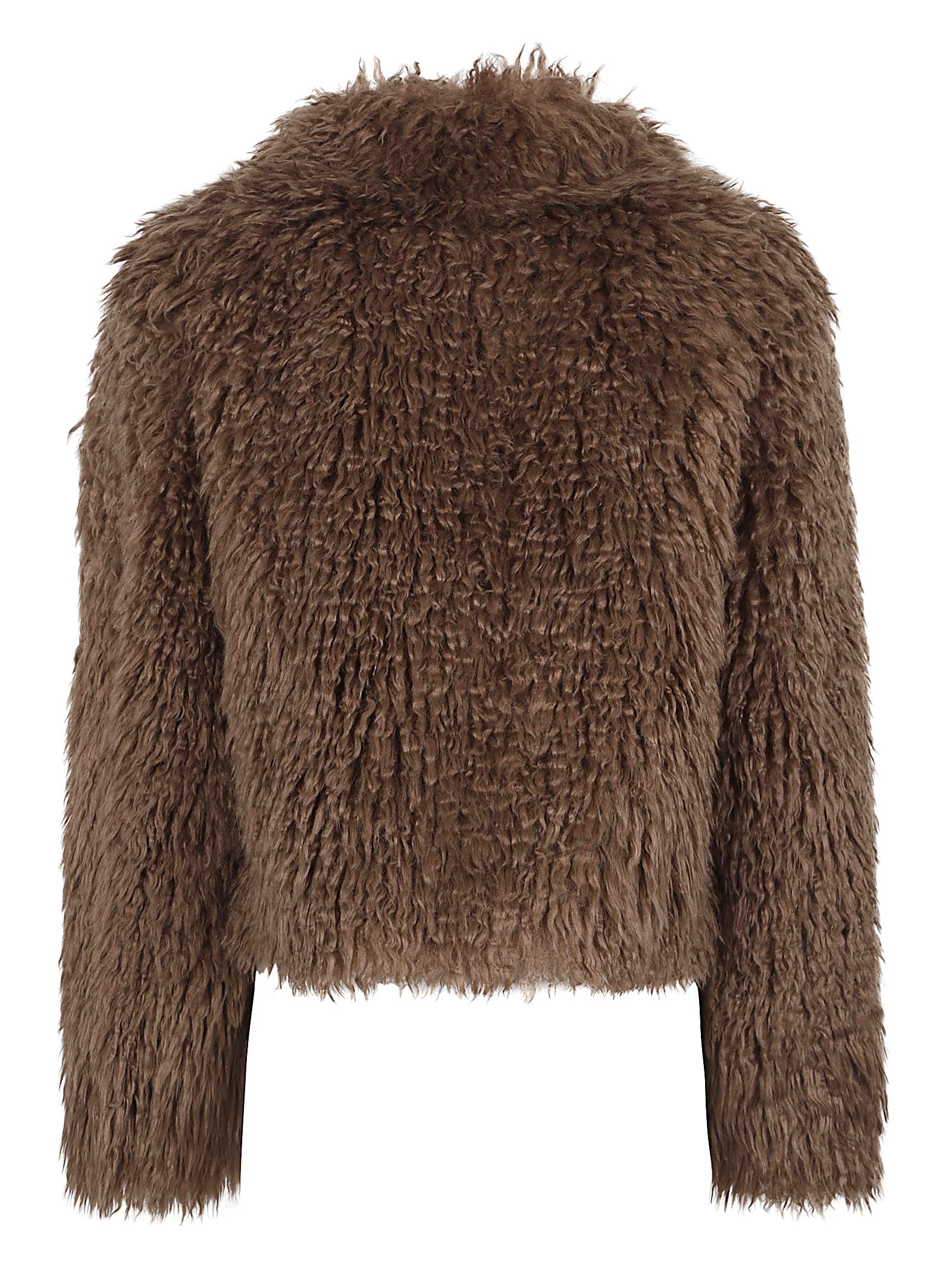 Stand Studio Plush Cropped Jacket With Rounded Collar In Brown