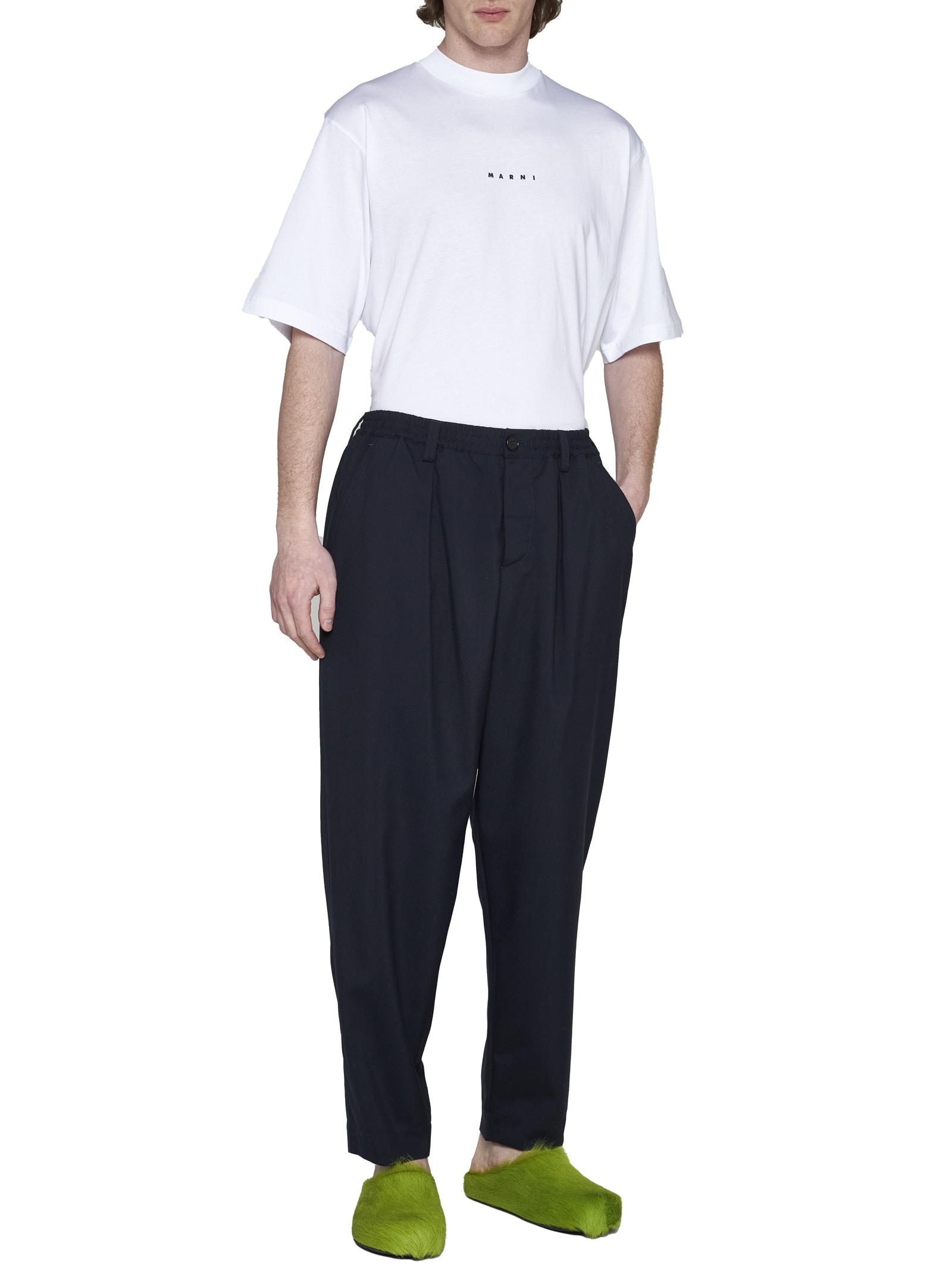 Marni Navy Cropped Drawstring Trousers In Black