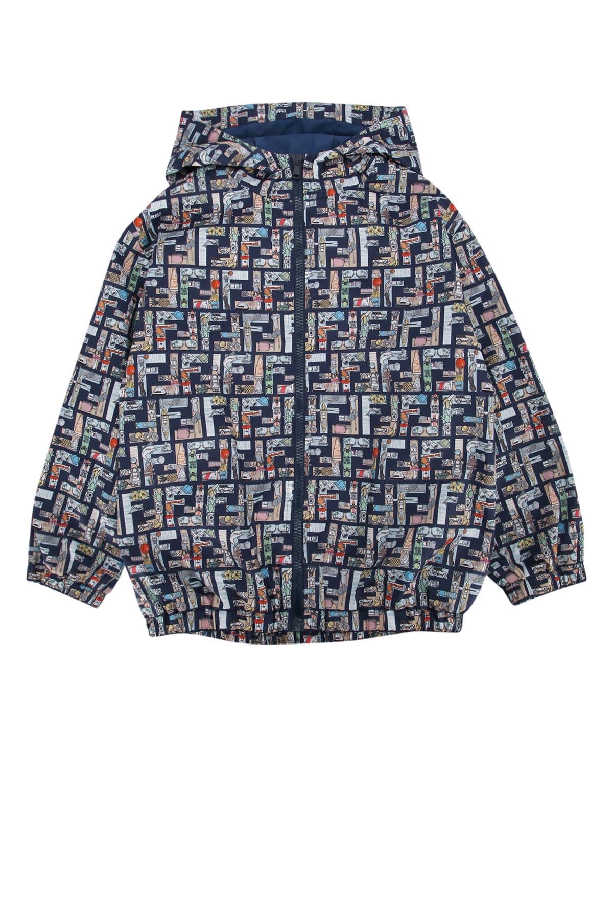 Fendi Patterned Hooded Jacket In Blue