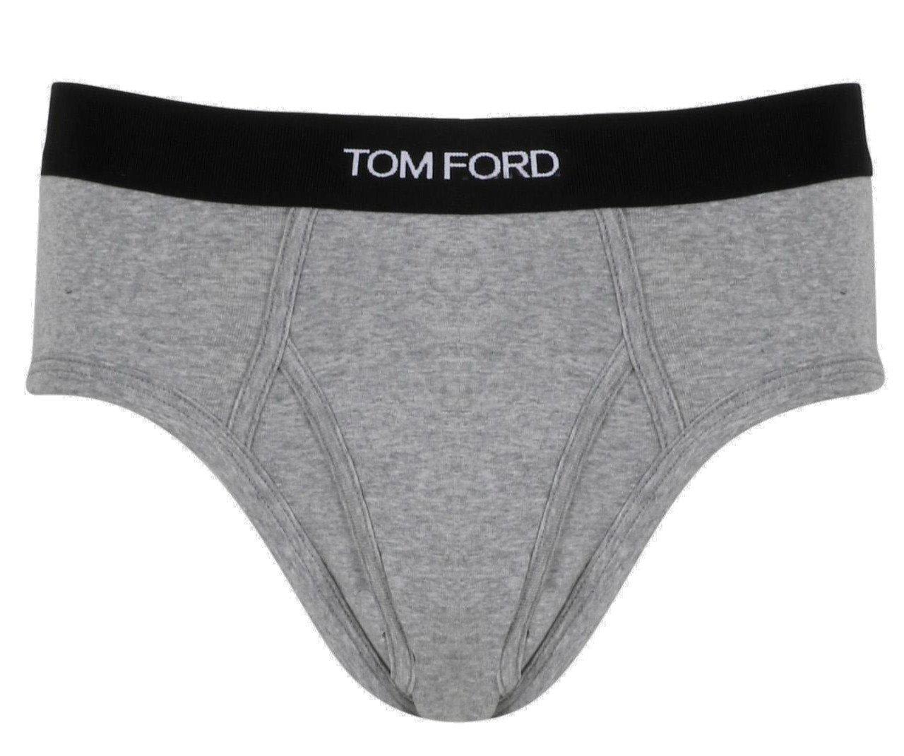 Tom Ford Logo Waist Stretch Briefs In Grey