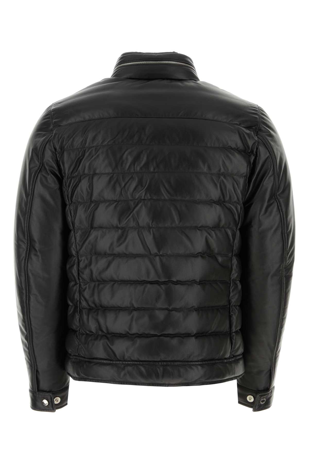 Moorer Black Leather Gilles Down Jacket In Nero