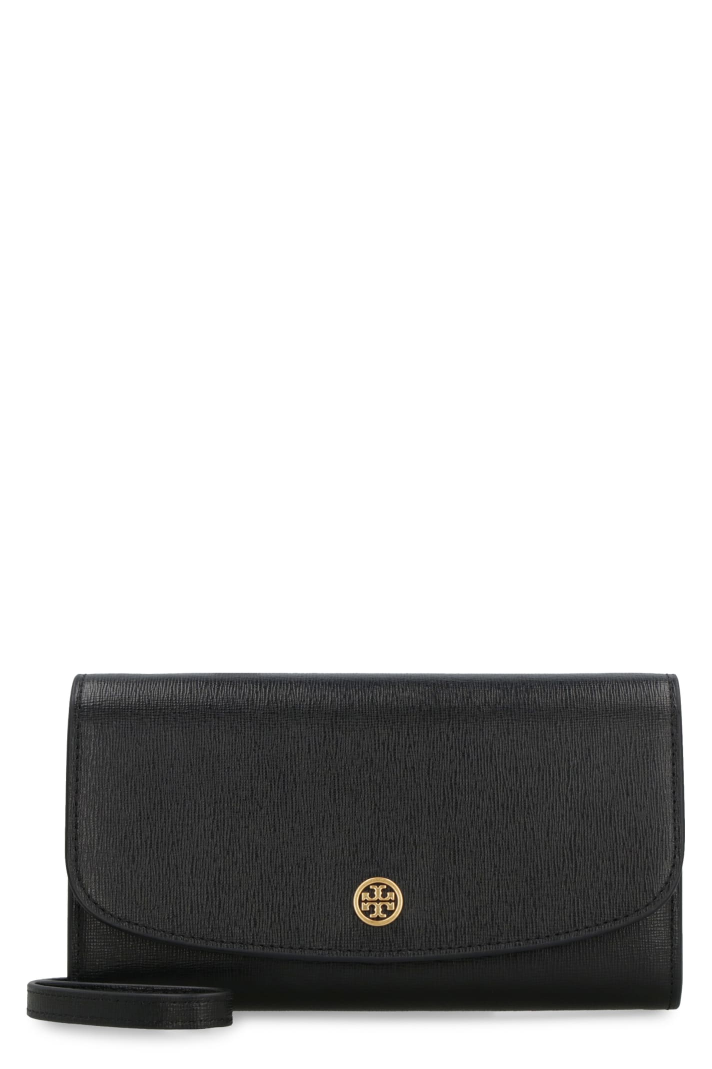 Tory Burch Robinson Leather Wallet On Chain In Black