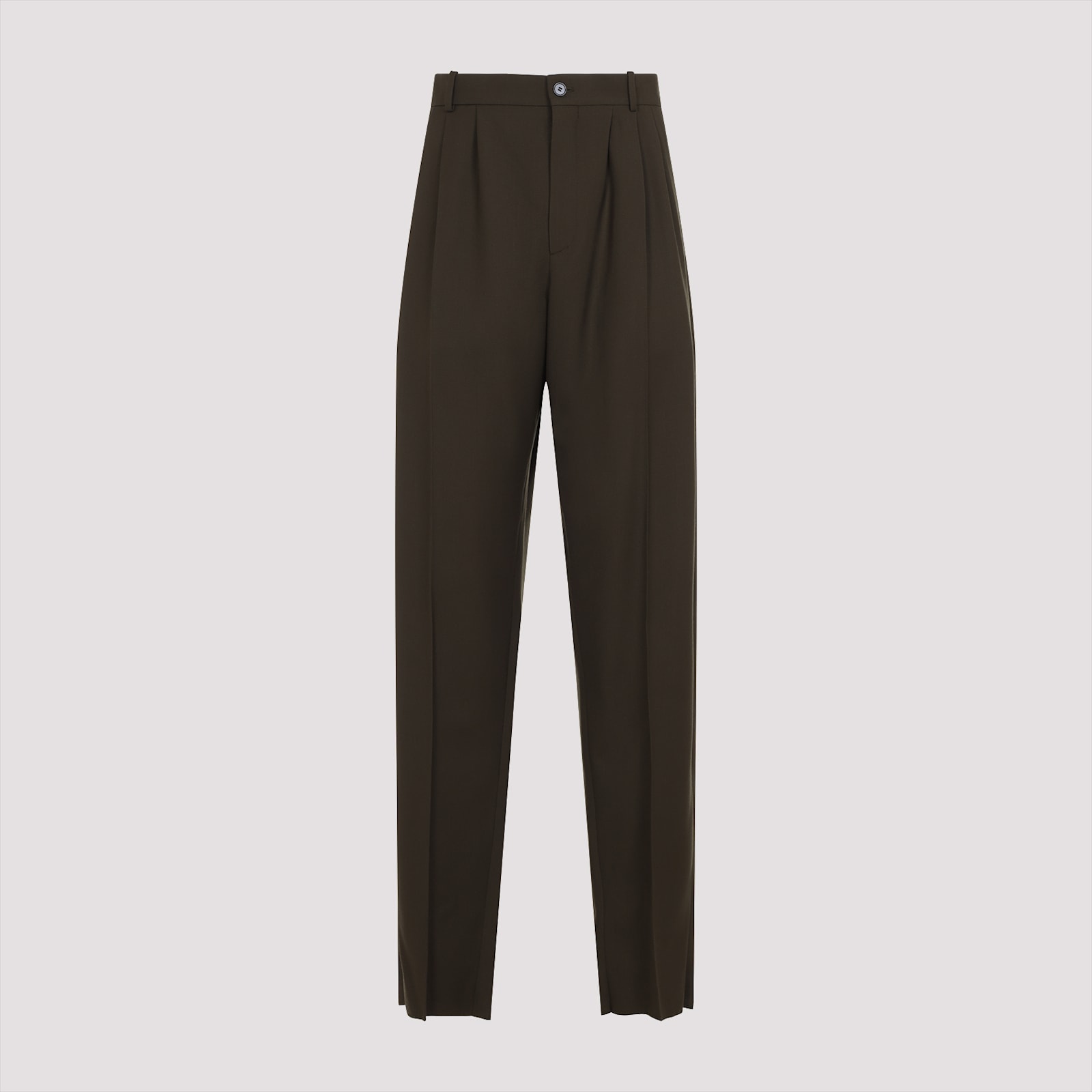 Saint Laurent Wool Pants With Creases In Kaki