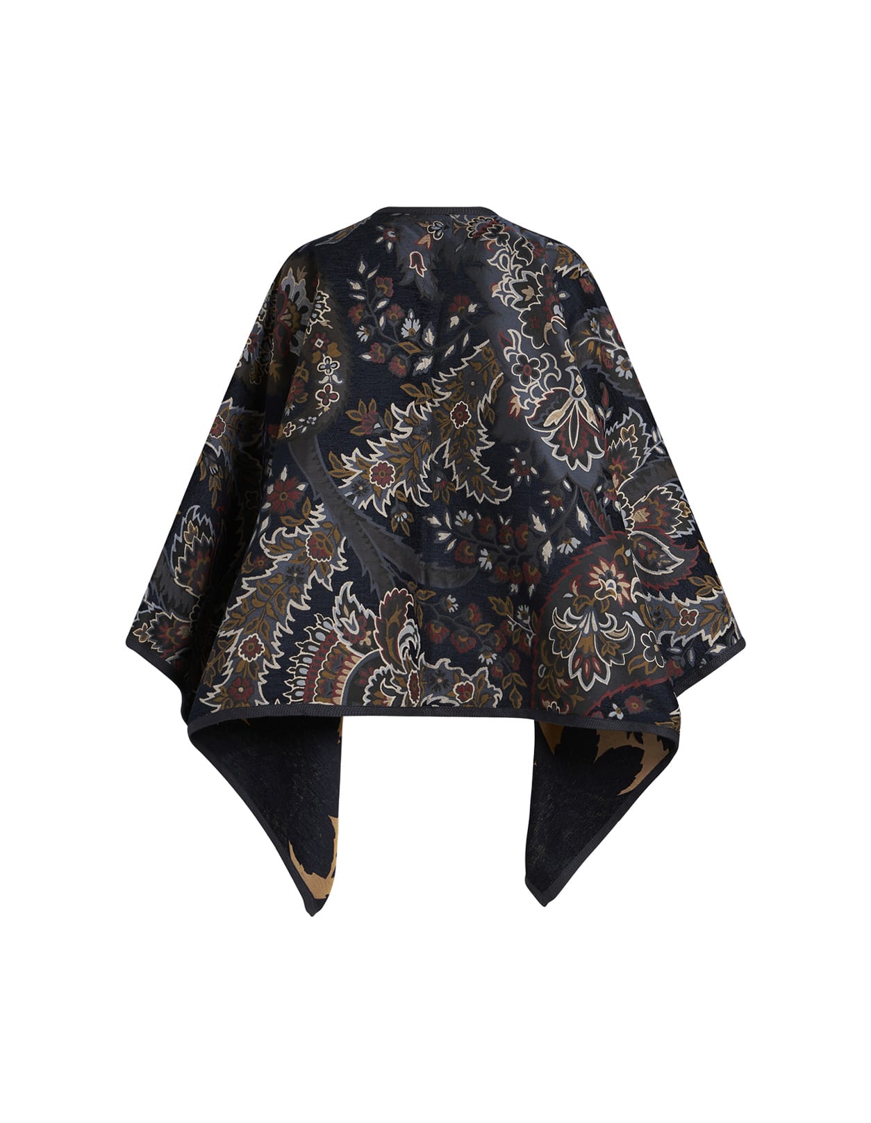 Shop Etro Blue Jacquard Reversible Cape In Nero/beige