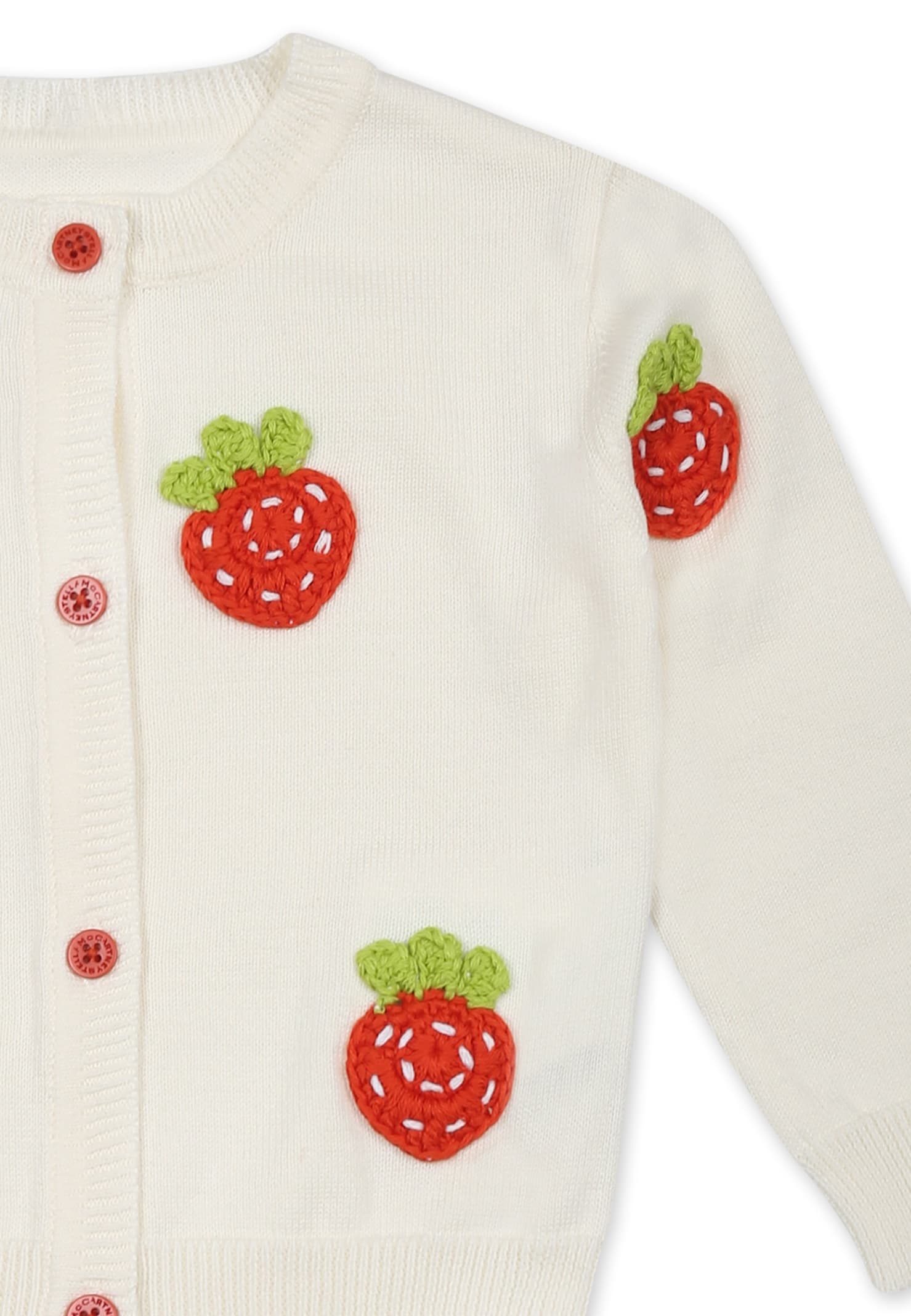 Stella Mccartney Ivory Cardigan For Baby Girl With Strawberries In Ivory