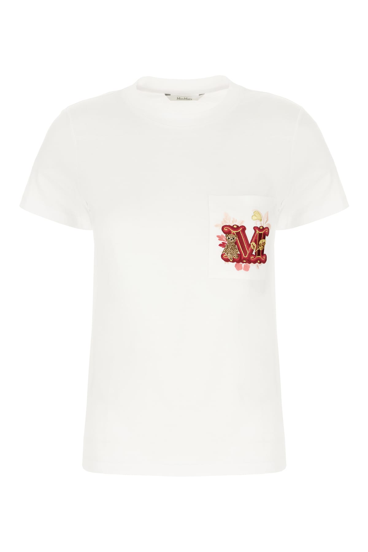 Max Mara Logo Embroidered Crewneck T-shirt In Bianco