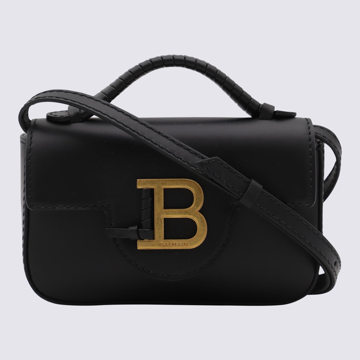 Shop Balmain Black Leather B-buzz Mini Crossbody Bag
