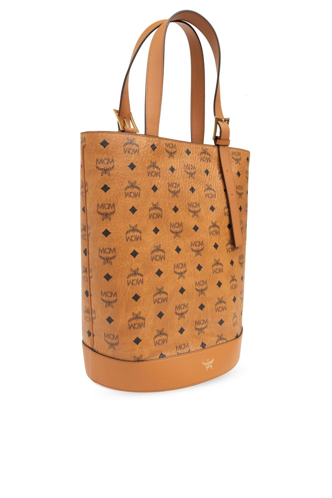 Shop Mcm Logo-printed Tote Bag In Brown