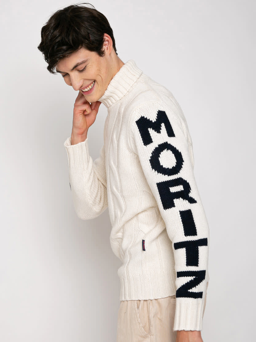 Mc2 Saint Barth Turtleneck Braided Sweater Saint Barth In White