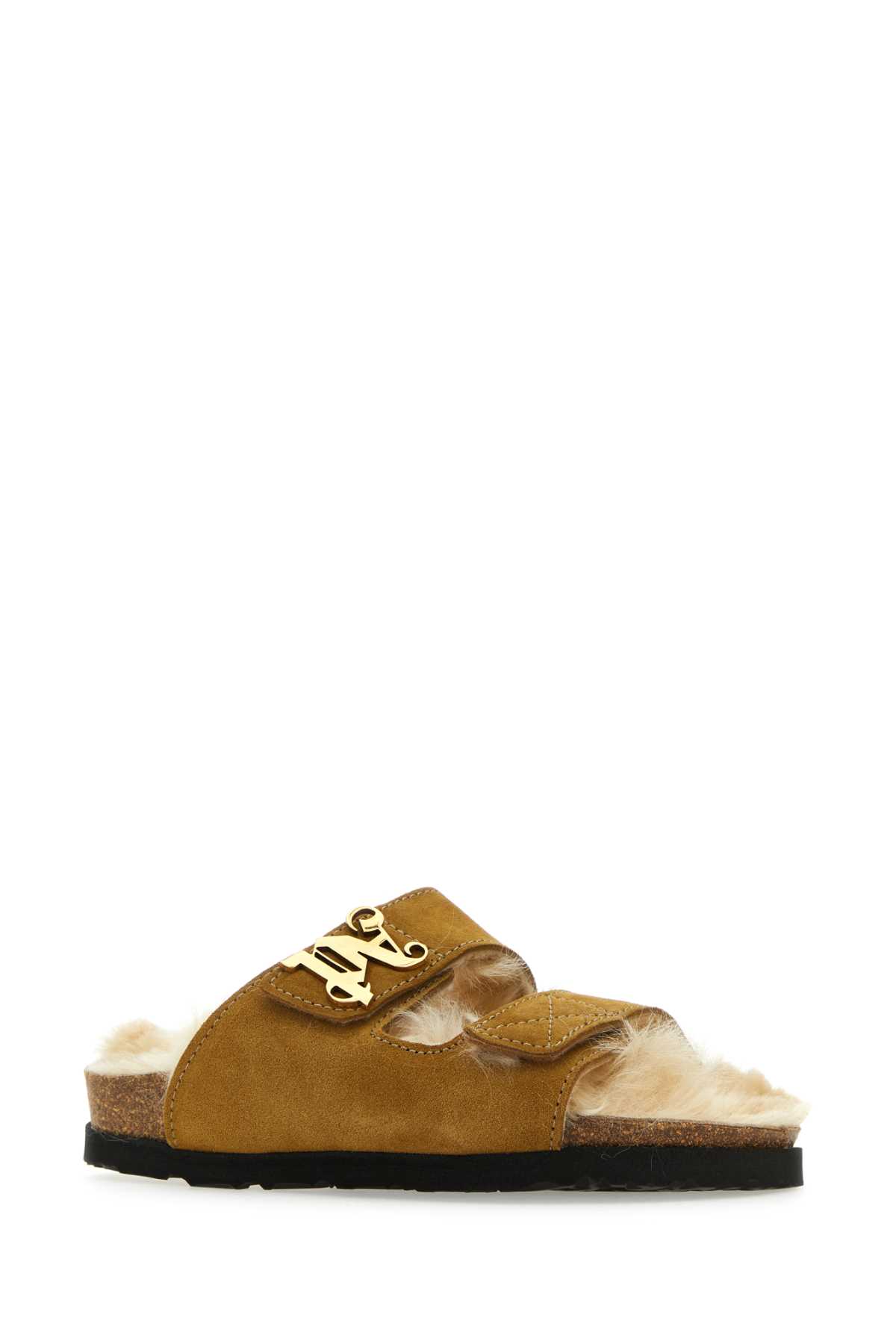 Shop Palm Angels Camel Suede Slippers In Camelbeige