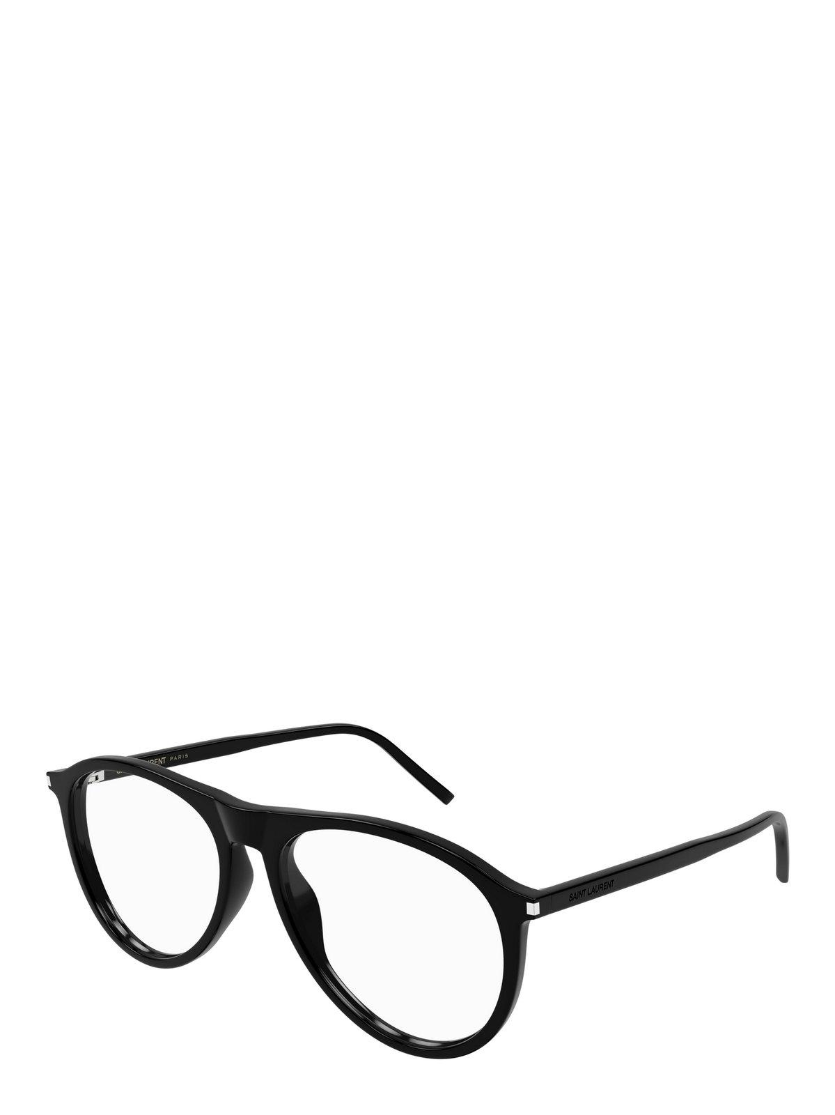Saint Laurent Aviator Frame Glasses In 001 Black Black Transpare