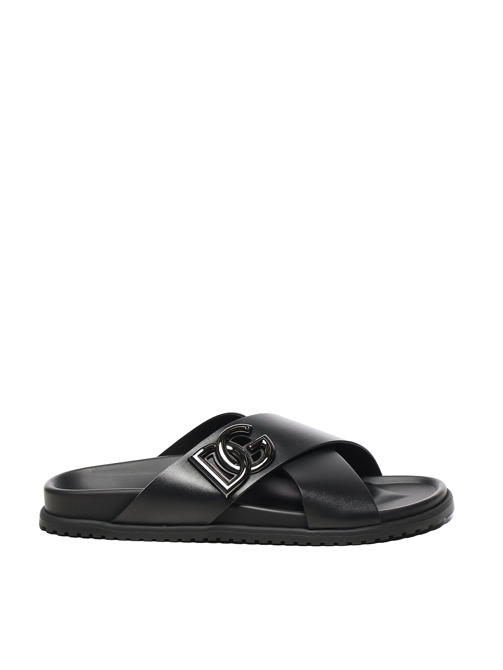 Dolce & Gabbana Calfskin Sandal In Black
